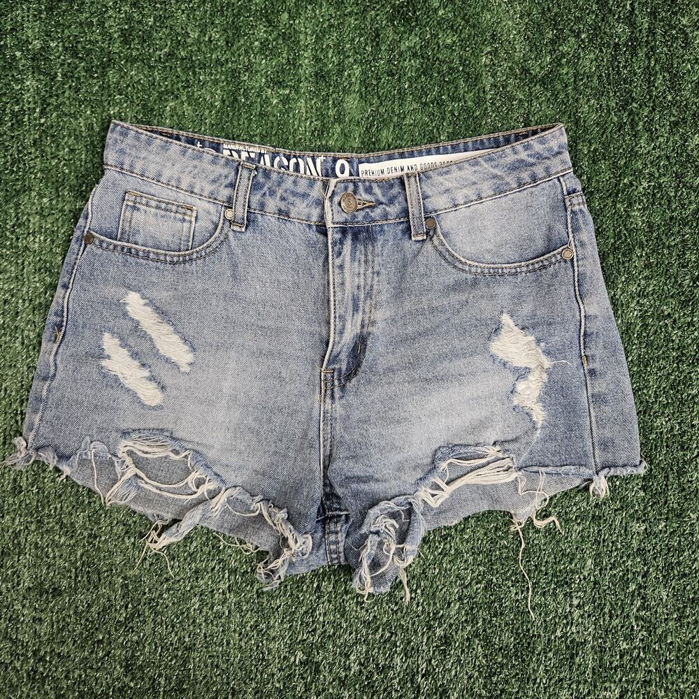 Reason Womens Shorts Cotton Distressed Denim Look Size 31 Waist